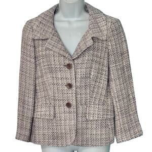 Ann Taylor Purple White Tweed Notch Collar Blazer Linen Blend size 6 NEW Tags
